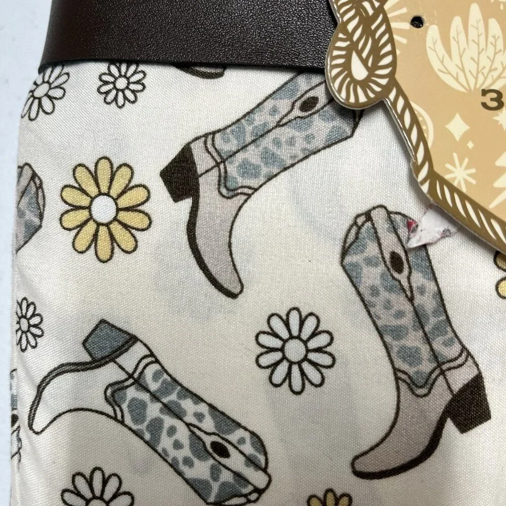 Dessert Dust Twin Sheet Gray All Over‎ Cowboy Boot Floral Print Western Cowgirl